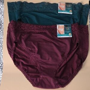 Vanity Fair Women's Flattering Lace Hi Cut Striped Panties - Set Of 2 Size 9 XXL